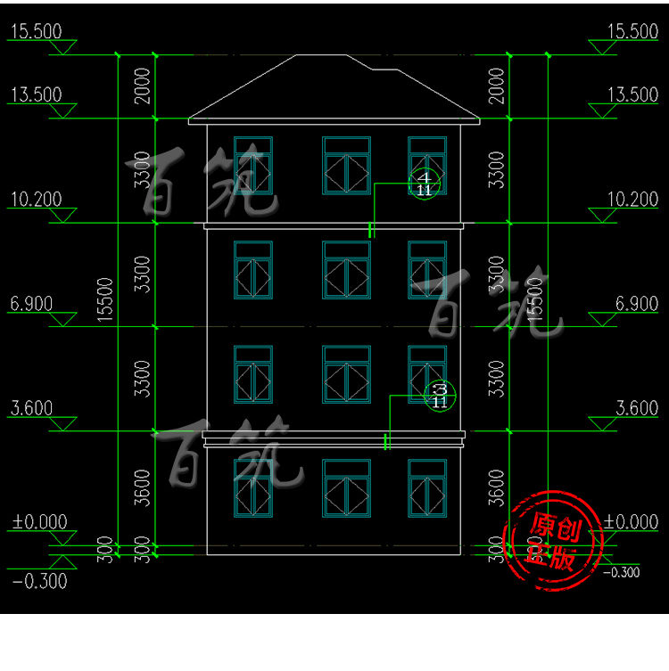 现代风格三层半新农村自建房_经济型小洋房别墅设计图纸全套CAD设计图8