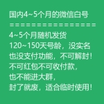 国内4~5个月VX白号出售 120~150天号龄微信号购买 -未实名/没支付/不可解封/不可红包不可收付款/也不能进大群/封了就废 适合临时使用！