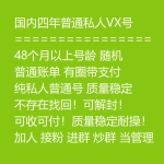国内四年普通私人VX号出售 48个月以上号龄微信号购买 -普通账单/有圈带支付/纯私人普通号/可解封/可收可付/加人 接粉 进群 炒群 当管理/质量稳定耐操！